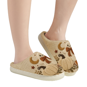 Scarpe piatte da donna con motivo fantasma, zucca e stella di Halloween, suola morbida, comode e calde per l'uso domestico invernale. - Product Image 5
