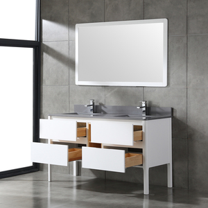 Minimalist White Freestanding Double Sink Vanity Dark Stone Countertop Cabinet with Matching White <b>Mirror</b> for Large Bathroom - Product Image 3