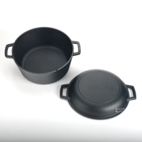 Ensemble de cuisson multifonction 2-en-1 en fonte pré-culottée, comprenant une cocotte profonde robuste et une poêle grill côtelée avec couvercle