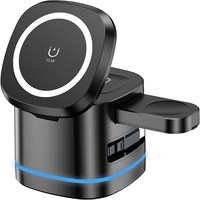 Support de chargeur sans fil magnétique 3 en 1 avec charge rapide Type-C 15W, rotation à 360 degrés, pour téléphone portable, montre connectée et écouteurs