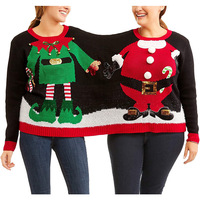 Doppel körper Zwei Personen Elf Santa Ugly Christmas 3D Sweater
