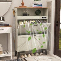 Meuble à chaussures blanc style ferme avec 2 tiroirs rabattables et fonction désodorisante, rangement d'entrée