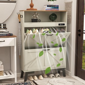 Farmhouse <strong>White</strong> 2 Flip Drawers Deodorizing <strong>Shoe</strong> Cabinet <strong>Shoe</strong> Rack Entryway <strong>Storage</strong> with Deodorizing Function - Product Image 1