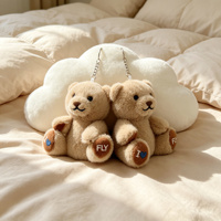 Adorable porte-clés ou breloque de sac en peluche brodée en forme d'ours en peluche pieds nus