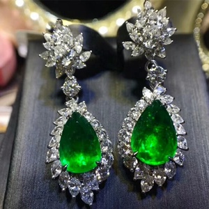 Luxury 18k White Gold <strong>Drop</strong> <strong>Earrings</strong> Trendy Fine Natural Green <strong>Emerald</strong> for Wedding or Gift Wholesale for Women - Product Image 2