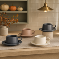 Ensembles classiques de tasses et soucoupes en céramique – Charme café européen, compatibles lave-vaisselle et micro-ondes, pour cuisines élégantes, cadeaux saisonniers
