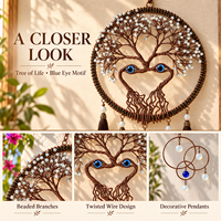 Décoration murale amovible en métal de 31 cm, motif Œil protecteur et Arbre de Vie, enroulée de fil perlé, disponible en plusieurs styles, pour la maison et la vente en gros à l'occasion de Diwali