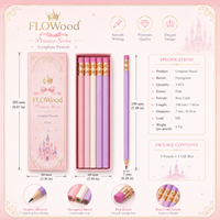 FLOWood Série Princesse – Lot de 5 Crayons Graphite HB avec Gomme Rose et Virole Or Rose – Coffret Cadeau pour Filles et Enfants – Fournitures Scolaires