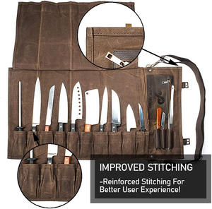 Water-Resistant Canvas Waxed Western Restaurant Chef Handheld Knife <b>Storage</b> <b>Bag</b> <b>Zipper</b> New Roll Knife <b>Bag</b> for Kitchen Use - Product Image 2
