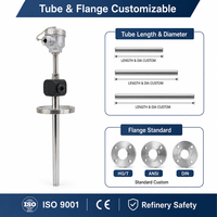 Thermocouple anti-usure de type coupé-cousu pour le raffinage du pétrole, types K/E/J avec éléments MI simples/doubles, connexion à bride et filetage