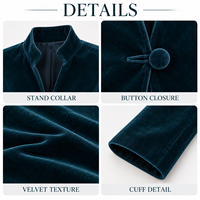 Veste courte ajustée en velours uni pour femme, col montant, boutons grenouillère, manches longues, idéale pour les occasions spéciales