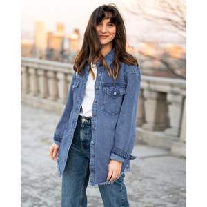 2025 Gothic Style Oversized Button <b>Women's</b> <b>Denim</b> <b>Jacket</b> Casual 3D Jean Shacket with Long Sleeve Frayed Hem Western Trendy - Product Image 3