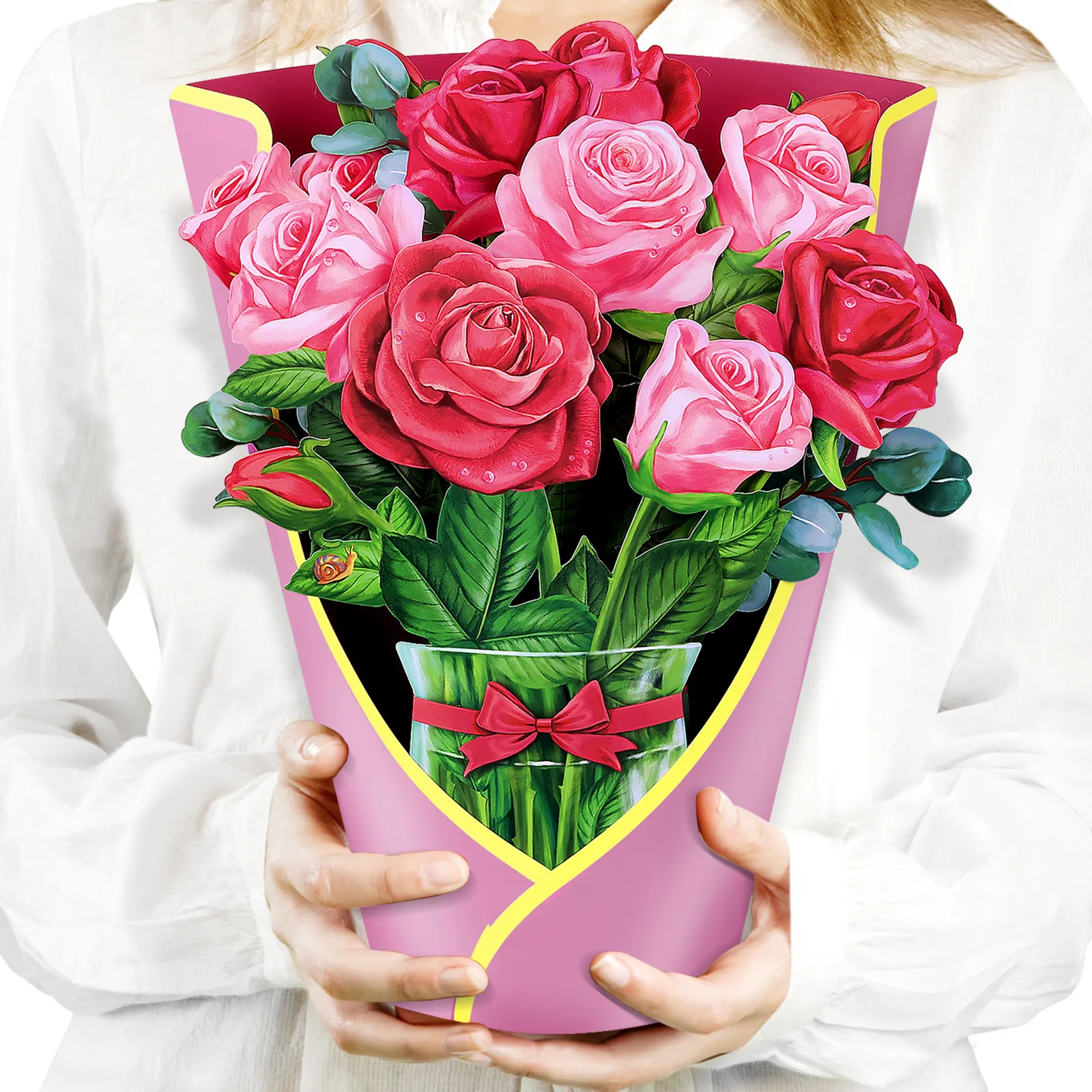 Kartu Ucapan buket mawar bunga Pop Up kertas berkualitas tinggi hadiah Hari Valentine kreatif desain asli