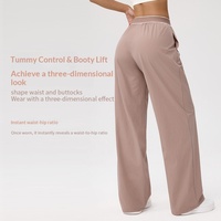 Pantaloni Yoga Donna OEM ODM a Vita Alta, Gamba Larga, con Bordo a Contrasto, Vita Elastica, Tasche Laterali, Effetto Push-Up, Drappeggiati