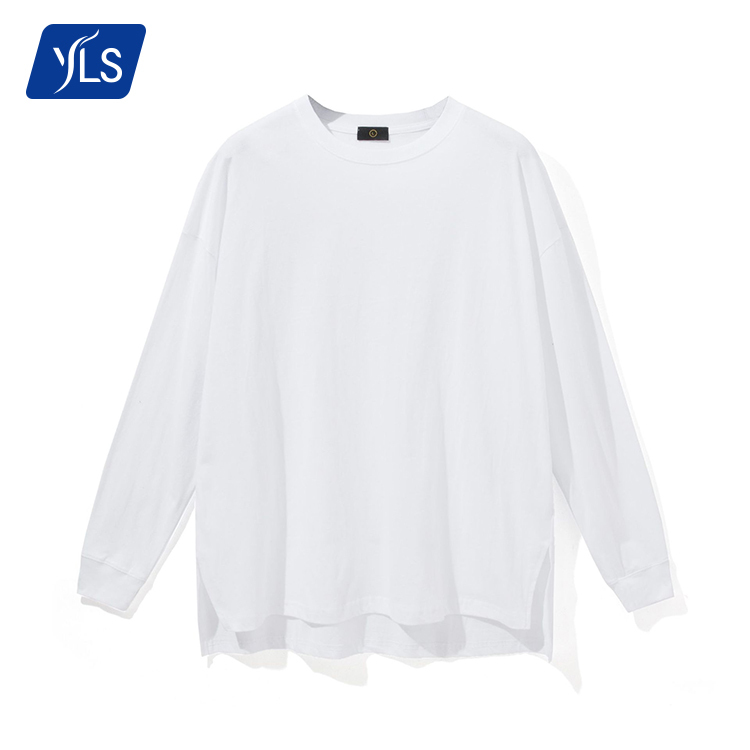 YLS 2021 Новая мода 100% хлопок Круглый вырез Чистый длинный рукав High Street унисекс щелевая футболка