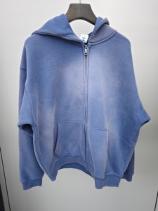 Áo hoodie dáng rộng, tay áo trễ vai, kiểu vintage, có khóa kéo, in logo tùy chỉnh, chất liệu cotton dày dặn, chất lượng cao - Product Image 5