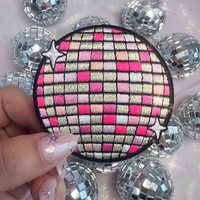 Patch brodé rose boule disco en gros, thermocollant, rétro, à paillettes, pour vêtements, sacs DIY, couleurs assorties disponibles