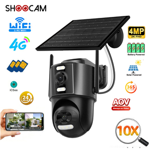 Caméra de sécurité IP sans fil <span class=keywords><strong>solaire</strong></span> ShooCam 4MP à double objectif PTZ, enregistrement 24/7 ICSee, AOV <span class=keywords><strong>WiFi</strong></span>, carte SIM 4G, caméra CCTV <span class=keywords><strong>solaire</strong></span> - Product Image 1