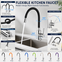 Keran Mixer Dapur Modern Bahan Stainless Steel 304 Lapisan Keramik, Terpasang di Dek, Dapat Diputar 360 Derajat