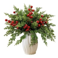 Bouquet de branches de cyprès artificielles avec baies rouges, vente chaude, décoration de Noël, Halloween, centre de table intérieur, vente en gros