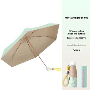 Parapluie de voyage manuel pliable en trois sections, léger et moderne, avec pochette intégrée pour adultes, en nylon 190T, protection solaire et pluie, réduction de 50% - Product Image 4