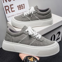 Baskets plateforme pour hommes, collection Printemps 2026, en daim et toile rétro, avec coutures en zig-zag, respirantes, semelle épaisse de 5 cm pour une augmentation de la taille