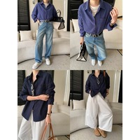 Chemise à manches longues en coton, style rétro JGG, à rayures contrastées, col à revers, coupe ample, nouvelle collection printemps, Sn8627