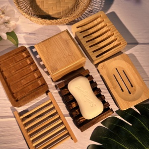 Custom Square Bamboo Soap Dish 100% Biodegradable Bathroom Top Quality Wooden Soap Dish Bamboo Soap Holder Drain With Cover