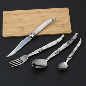 Ensemble de couverts de luxe <span class=keywords><strong>Laguiole</strong></span> en acier inoxydable avec poignée à motif marbré, couteau à steak, fourchette, cuillère à soupe, cuillère à café - Utilisation à domicile ou au restaurant - Product Image 3
