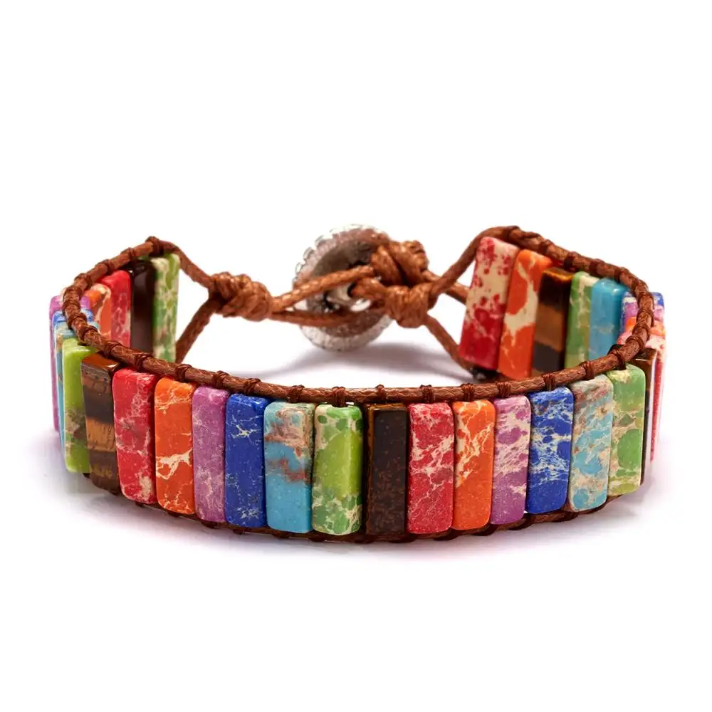 LWB20497 Wholesale Girls Gifts Handmade Bohemia 7 Chakra Multi Color Tube Beads Natural Stone Women Wrap Bracelets