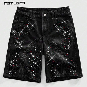 <span class=keywords><strong>Shorts</strong></span> di Jeans da <span class=keywords><strong>Uomo</strong></span> Personalizzati all'Ingrosso Taglio e Cucito Orlo a Taglio Vivo Effetto Invecchiato con Applicazioni Ricami Toppe Lavaggio Acido Jorts in <span class=keywords><strong>Denim</strong></span> - Product Image 1