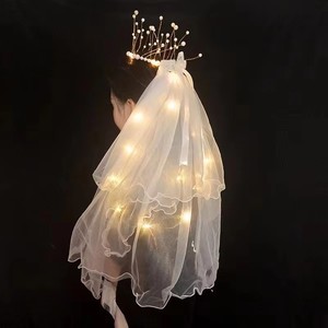 Velo da Sposa Luminoso con LED, Fiocco e Perle, Accessorio per Capelli che si Illumina al Buio per Feste di Matrimonio, Compleanno e Cosplay - Product Image 5