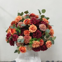 Boule de fleurs artificielle en soie bordeaux et orange, faite à la main, de haute qualité, style classique, centre de table pour mariage, décoration de table pour événements, hôtels et fêtes
