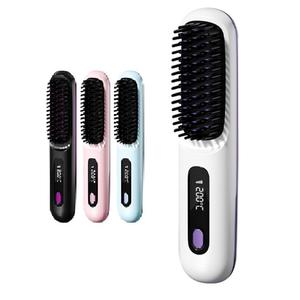 0728 2025 Portable <b>Heated</b> Cordless Mini Hair Brush Rechargeable 3000mah Straightener Hot Comb for - Product Image 3