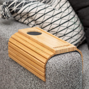 Bandeja de sofá natural, mesa de bandeja de brazo de sofá con portavasos de sofá y 2 soportes de dispositivos - Product Image 3