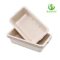 Plateau personnalisé en bagasse de canne à sucre SUMKOKA avec film de revêtement laminé PLA/CPET/PE/PBAT/EVOH, résistant à l'eau et à l'huile, vaisselle