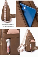 Maßgefertigte Crossbody-Tasche aus genarbtem PU-Leder für Damen mit gewebtem Riemen, mehreren Reißverschlüssen und goldfarbenen Beschlägen im Umhängetaschen-Stil