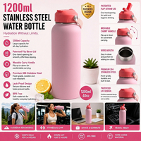 Bouteille d'eau sport isotherme Jiahe 1200 ml en acier inoxydable avec poignée pliable et couvercle à paille – Écologique et durable