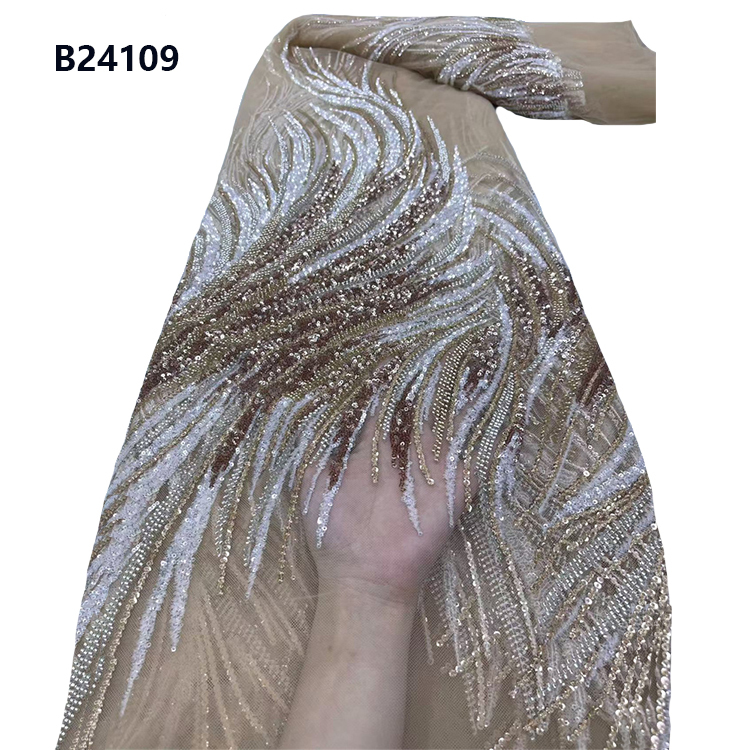 Chocoo Wholesale Bulk Buy Colorful Glitter Sequin Lace Fabric Gold Embroidery Beaded Lace Fabric For Party