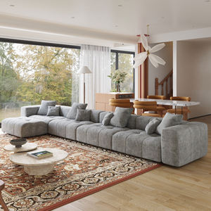 Canapé Modulable Atunus en Stock, Tissu Lin Doux Gris, Design Moderne pour Salon, Structure Bois, Disponible en <span class=keywords><strong>3</strong></span>, 4 ou 7 Places, Style Nordique Familial - Product Image 5