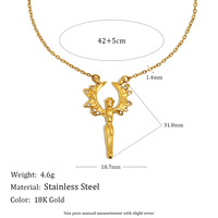 Collar con Colgante de Joyería de Moda, Ángel de Circonio, Chapado en Oro de 18K, Joyería de Acero Inoxidable para Mujer