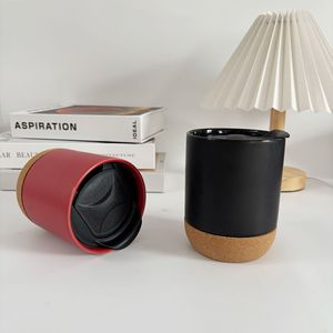 Venta de Fábrica: Taza de Cerámica Brillante de 400ml y 500ml con Tapa de Plástico Negra Ecológica y Bandeja de Corcho para el Hogar, Cerveza, Leche, Regalos Modernos, Sublimación - Product Image 2
