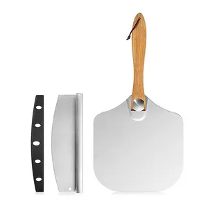 Aluminum Pizza Peel 12''x14'' And Pizza Cutter Metal Pizza Paddle Shovel