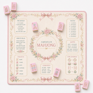 Vintage Floral Bow American Mahjong Play Mat Premium Anti-Slip Neoprene Table Protection Pad with Built-in Scoring Guide - Product Image 1