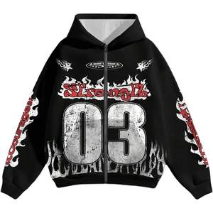 Sweat-shirt à capuche zippé pour homme, style Y2K, avec motif numérique, gothique, manches longues, streetwear décontracté, 100% coton tricoté - Product Image 2