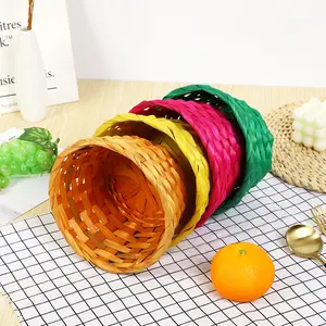 New Bamboo Gift Basket Multi Colorful Round Storage Basket Custom Decorative Basket For Easter Christmas Holiday