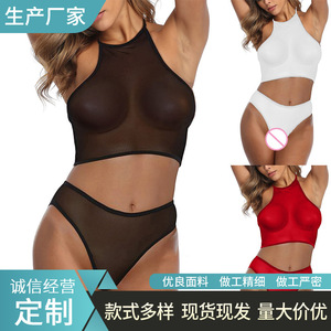 Conjunto de Lencería Transparente para Mujer, Estilo Chaleco, Negro, Poliéster, 2 Piezas, Ropa Interior Sexy - Product Image 5