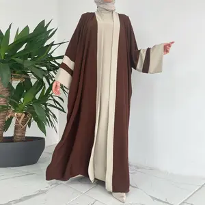 Lässige offene Abaya 2 Stück offene Abaya Türkei muslimische Sets mittlerer Osten muslimische Roben Kleid Abaya Damen