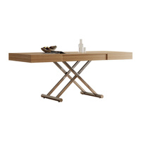 Table basse/table à manger pliable et extensible de style cabane en bois, réglable en hauteur, design double usage, plateau en contreplaqué, acier inoxydable