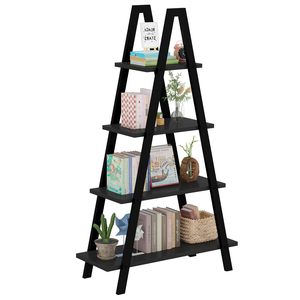 Étagère industrielle à 4 niveaux Étagère en échelle en forme de A avec cadre en métal Organisateur de rangement autoportant pour le salon - Product Image 1